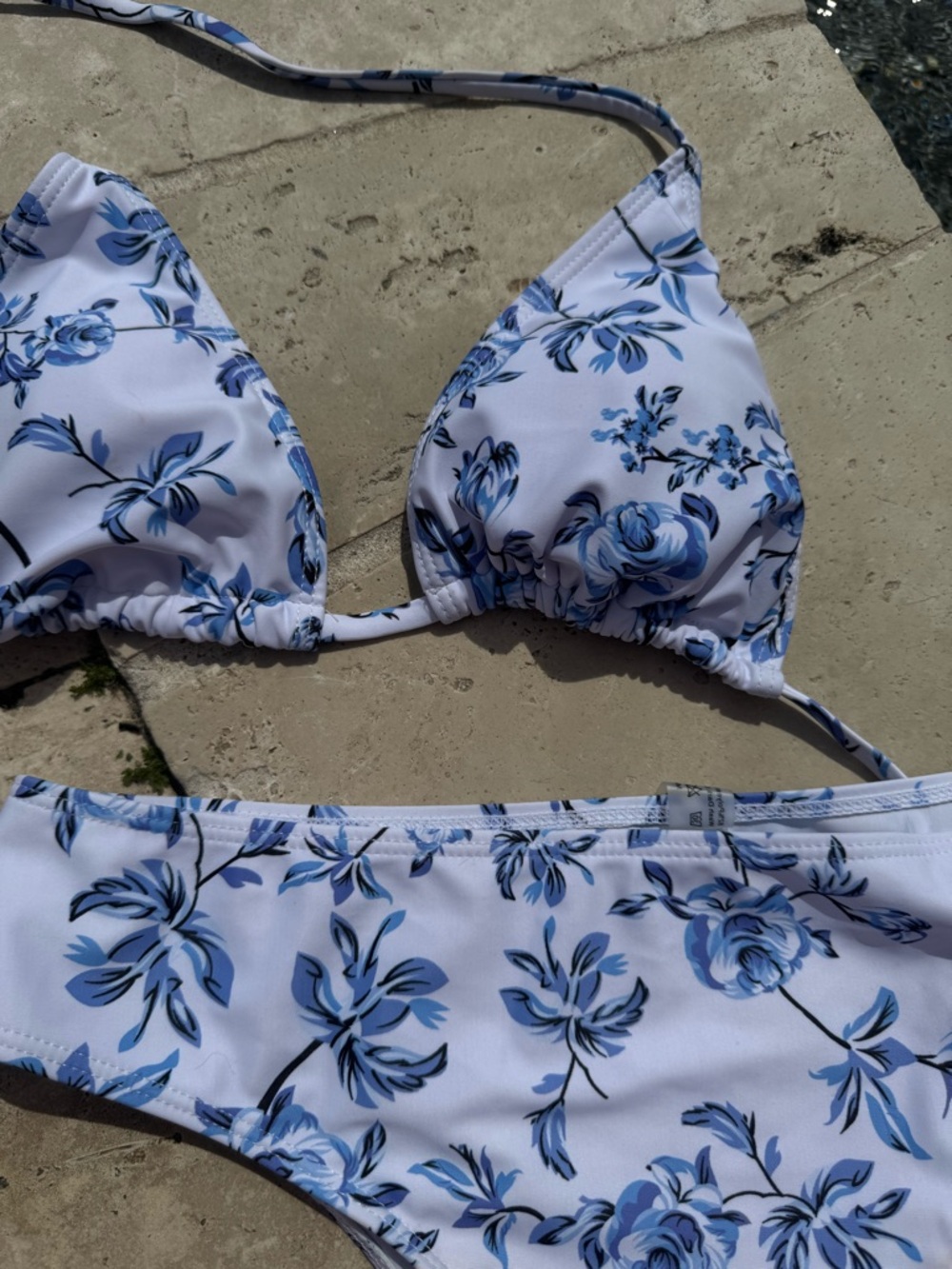Boutique White Bikini with Blue Floral Print Two-Piece